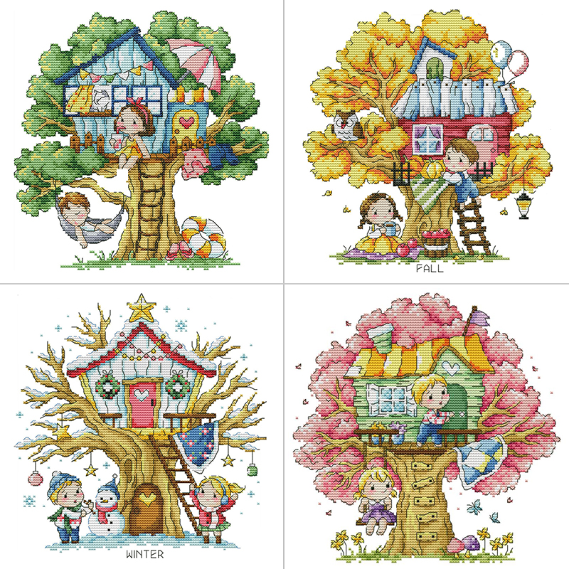 Home Textiles Discount - Cartoon Tree House Series Printed Cross