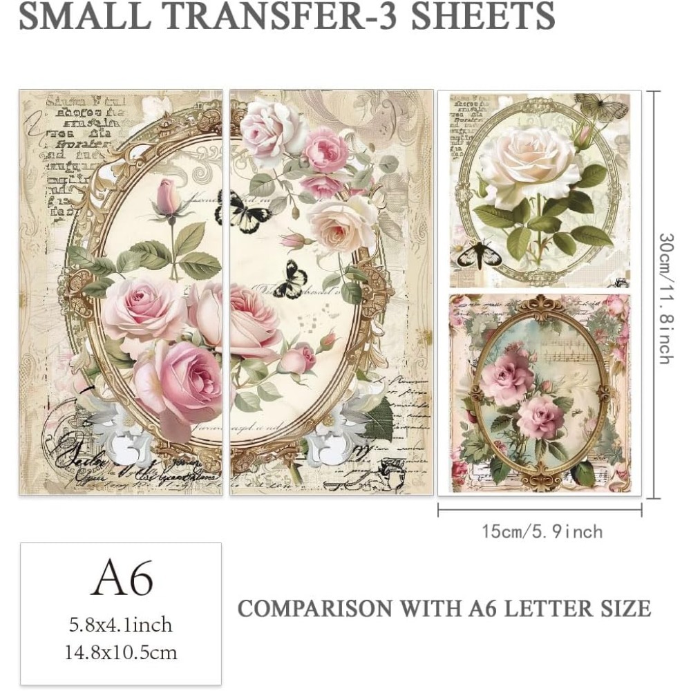 3pcs/Set Rose Rub on Transfers - Vintage Home Textiles recensie en prijs